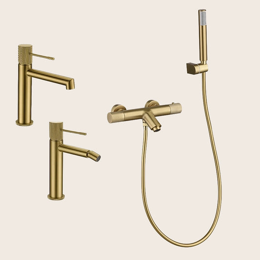 Set miscelatori lavabo bidet e vasca Melin oro spazzolato
