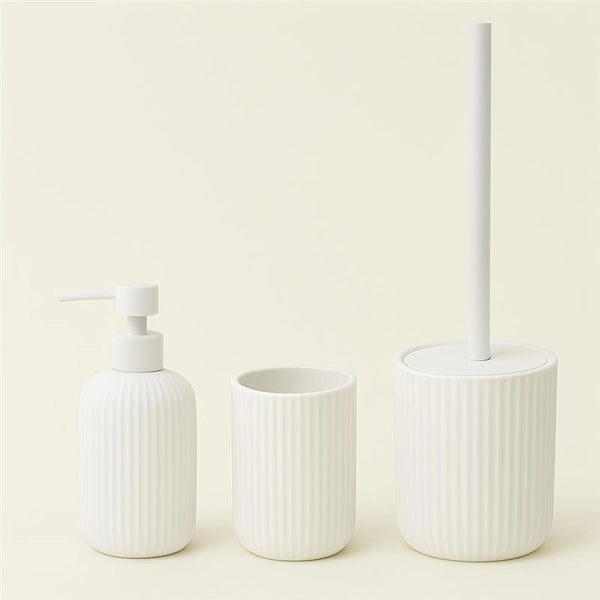 Set portaspazzolini dispenser portasapone e portascopino in ceramica bianco Color