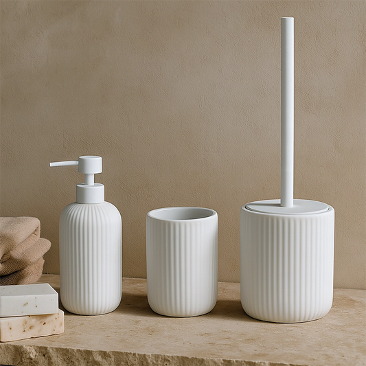 Set portaspazzolini dispenser portasapone e portascopino in ceramica bianco Color