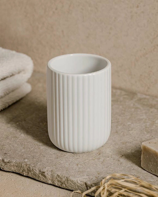 Set accessori bagno in ceramica bianco Color 3pz, retro con sistema di fissaggio a parete - Exagonshop