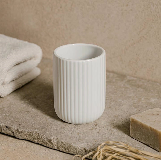 Bicchiere portaspazzolini da appoggio in ceramica bianco color