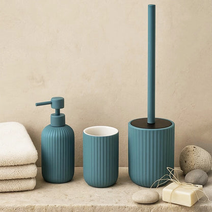 Set portaspazzolini dispenser portasapone e portascopino in ceramica blu pastello Color