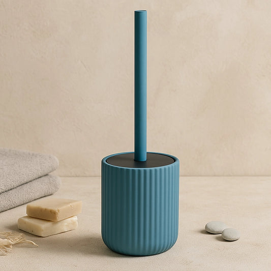 Portascopino wc a pavimento in ceramica blu pastello color