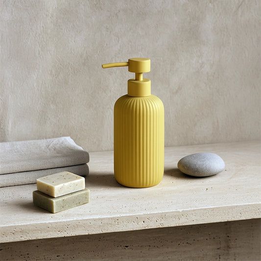 Dispenser portasapone liquido da appoggio in ceramica giallo color