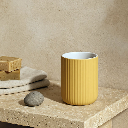 Bicchiere portaspazzolini da appoggio in ceramica giallo color