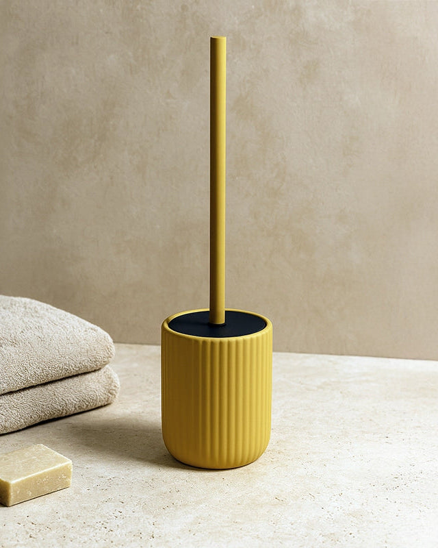Set accessori bagno in ceramica giallo Color 3pz montato a parete, vista del design e della finitura - Exagonshop