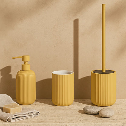 Set portaspazzolini dispenser portasapone e portascopino in ceramica giallo Color