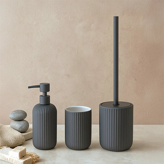 Set portaspazzolini dispenser portasapone e portascopino in ceramica grigio Color