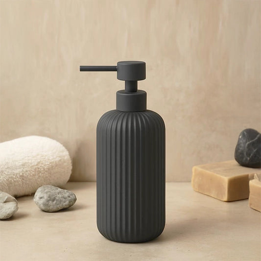 Dispenser portasapone liquido da appoggio in ceramica grigio pastello color