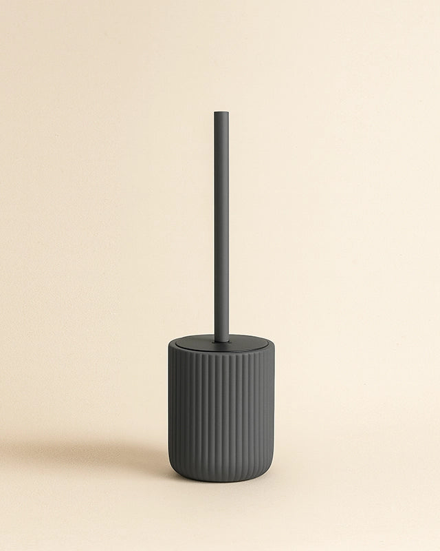 Portascopino wc a pavimento in ceramica grigio color montato a parete, vista del design e della finitura - Exagonshop