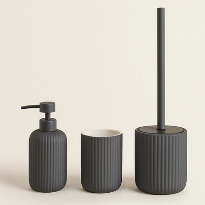 Set portaspazzolini dispenser portasapone e portascopino in ceramica grigio Color