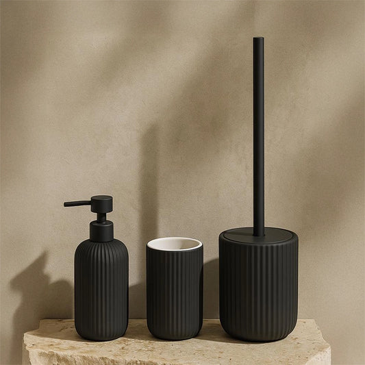 Set portaspazzolini dispenser portasapone e portascopino in ceramica nero Color