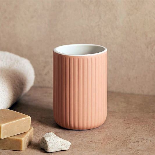 Bicchiere portaspazzolini da appoggio in ceramica rosa color