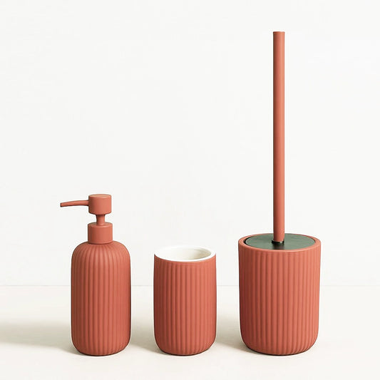 Set portaspazzolini dispenser portasapone e portascopino in ceramica rosso mattone Color