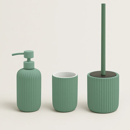 Set portaspazzolini dispenser portasapone e portascopino in ceramica verde Color