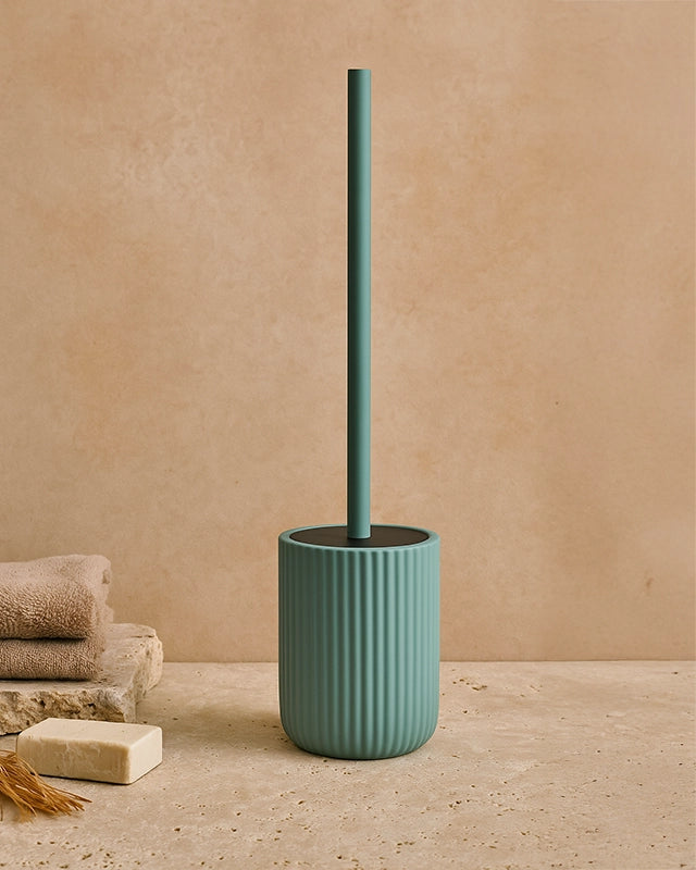 Set accessori bagno in ceramica verde Color 3pz montato a parete, vista del design e della finitura - Exagonshop