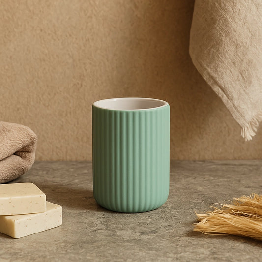 Bicchiere portaspazzolini da appoggio in ceramica verde color