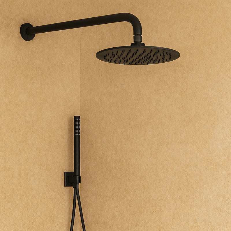 Set soffione doccia 20 cm tondo Smart braccio 35 cm e doccetta nero opaco