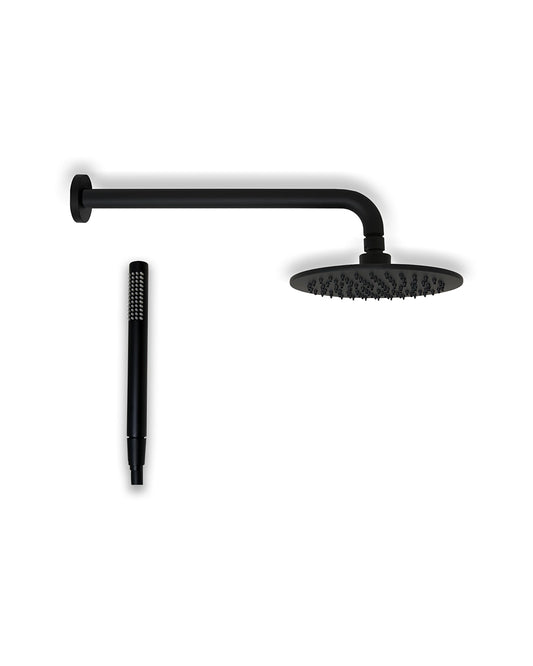 Set soffione doccia 20 cm tondo Smart braccio 35 cm e doccetta nero opaco
