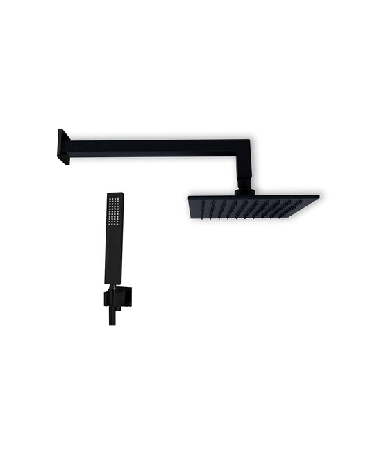 Set soffione doccia 20x20 Smart quadro braccio 35 cm e doccetta nero opaco