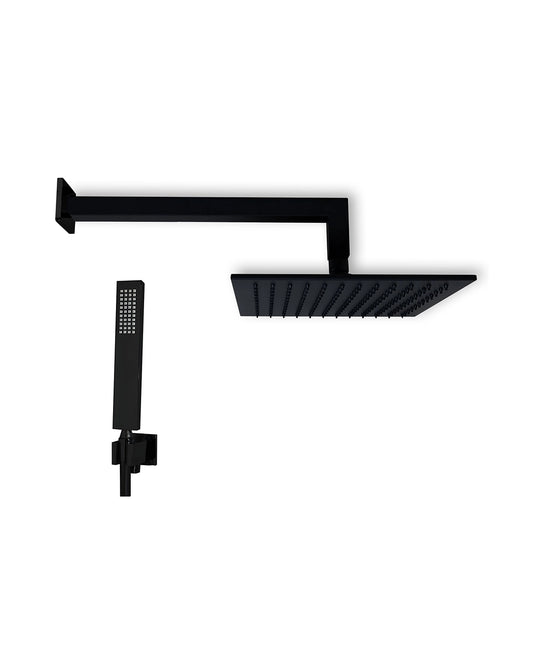 Set soffione doccia 25x25 Smart quadro braccio 35 cm e doccetta nero opaco