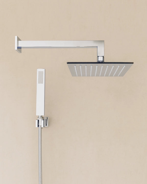 Set soffione doccia 30x30 quadro Smart braccio 30 cm e doccetta cromo
