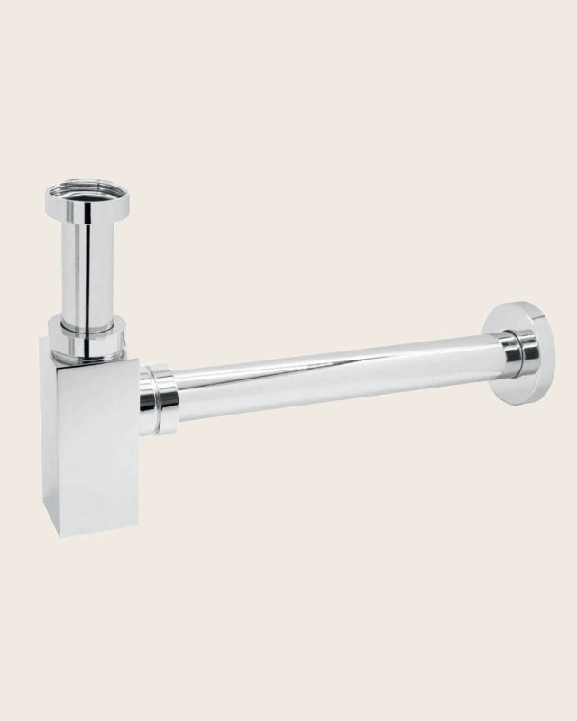 Sifone lavabo telescopico quadro ECO 1/4 Cromo, vista frontale della maniglia e della bocca di erogazione - Exagonshop
