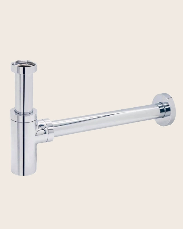 Sifone lavabo telescopico tondo Cromato Cromo, vista frontale della maniglia e della bocca di erogazione - Exagonshop