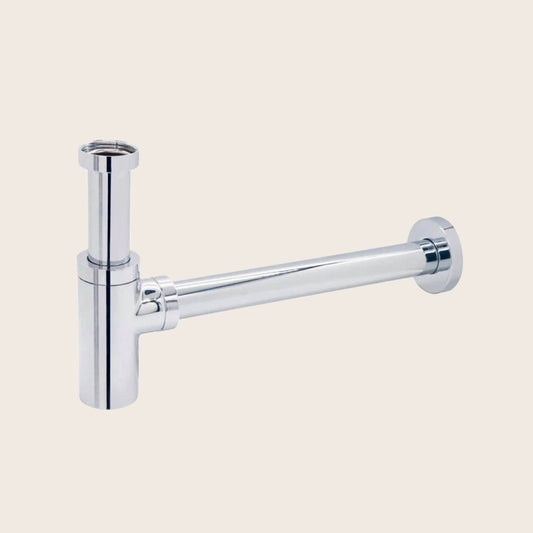 Sifone lavabo telescopico tondo Cromato Cromo, vista frontale della maniglia e della bocca di erogazione - Exagonshop
