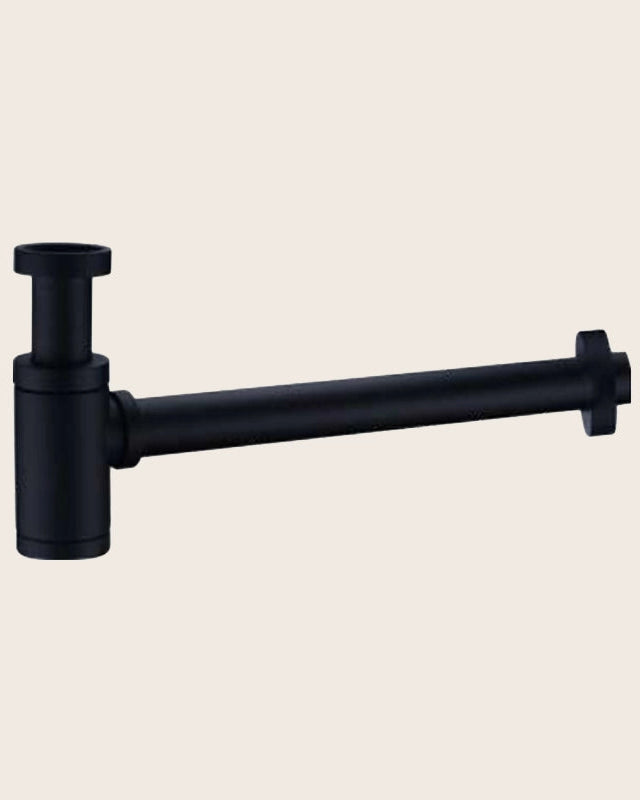 Sifone tondo in acciaio nero opaco in acciaio inox, vista frontale della maniglia e della bocca di erogazione - Exagonshop