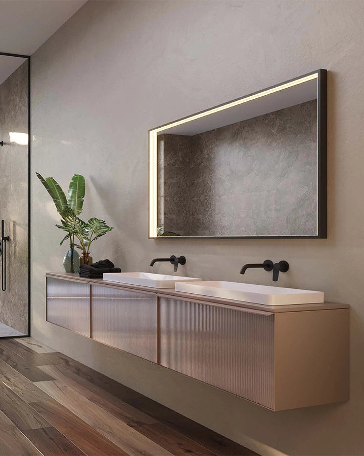 Specchio 100x80 illuminato nero opaco Torino, particolare del diffusore luminoso - Exagonshop