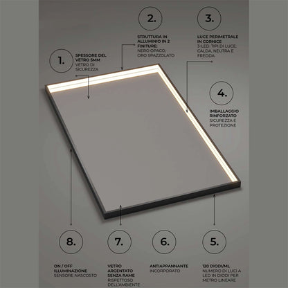 Specchio 100x80 illuminato nero opaco Torino