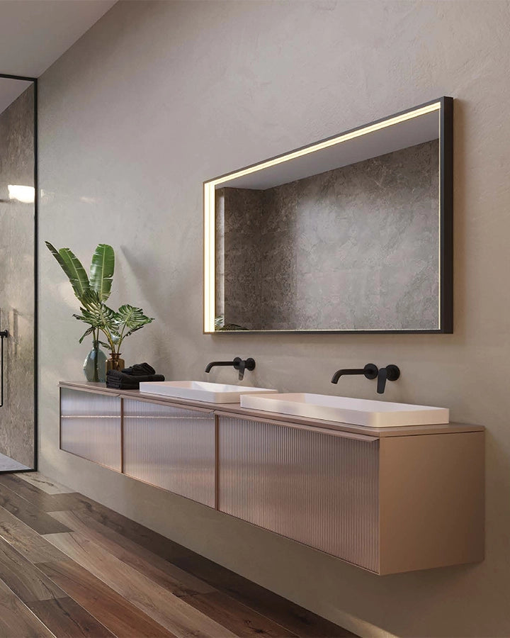 Specchio 120x80 illuminato nero opaco Torino, particolare del diffusore luminoso - Exagonshop