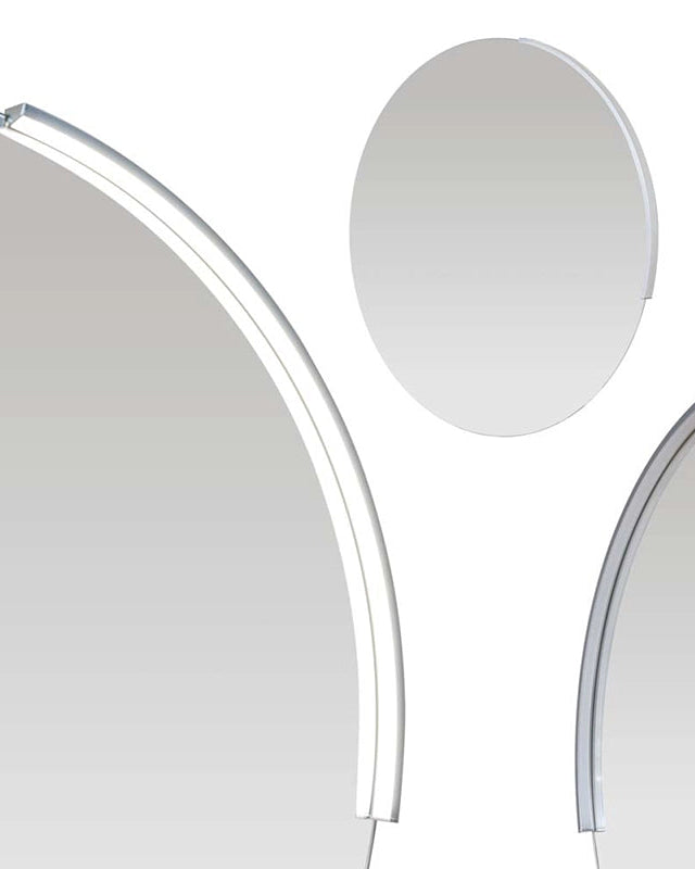 Specchio 80 cm tondo bagno con lampada spenta, dettaglio del corpo lampada e dei materiali - Exagonshop