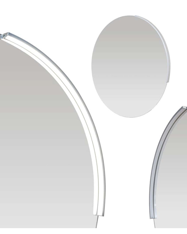 Specchio 70 cm tondo bagno con lampada spenta, dettaglio del corpo lampada e dei materiali - Exagonshop