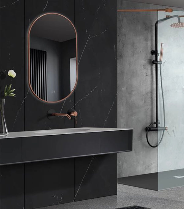 Specchio 90x50 retroilluminato 3 Led oro rosa spazzolato Pisa