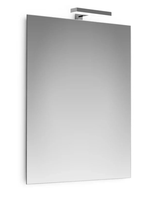 Specchio Bagno 50x70 con Lampada e telaio eko in lamiera spenta, dettaglio del corpo lampada e dei materiali - Exagonshop