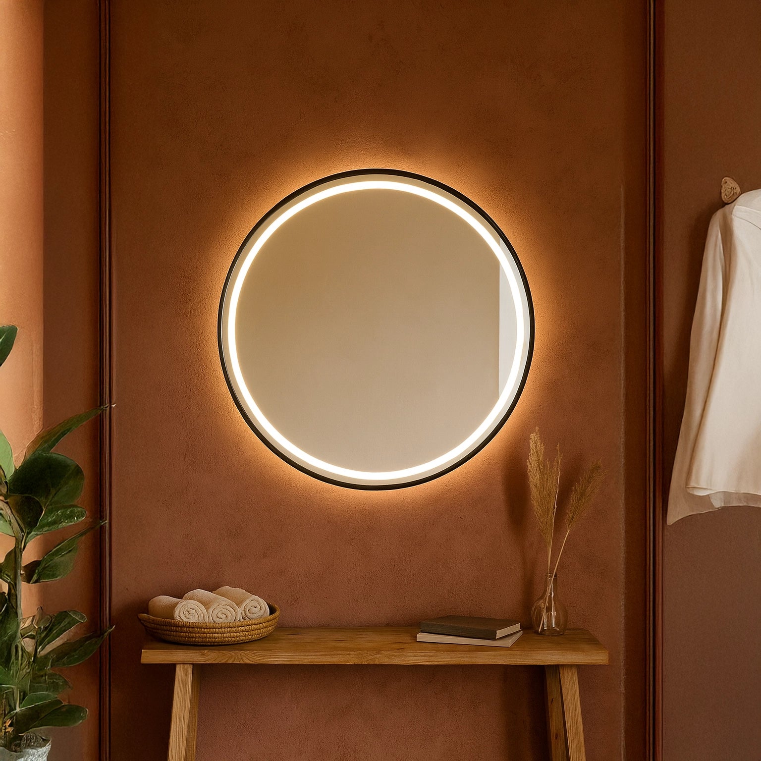 Specchio tondo 80 cm nero opaco luce regolabile antiappanamento e on off