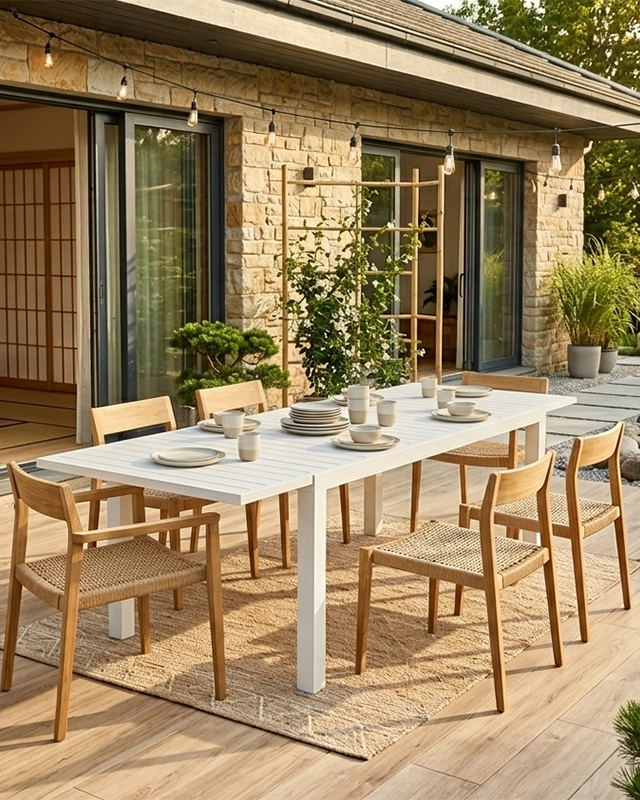 Tavolo da giardino 140x100 allungabile in alluminio bianco, vista laterale della struttura e del profilo - Exagonshop