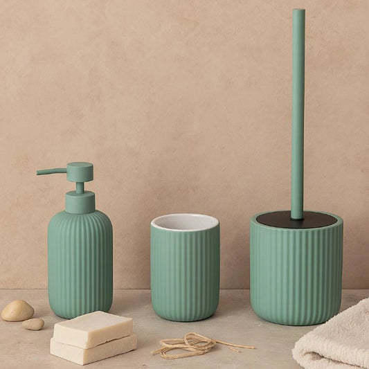 Set portaspazzolini dispenser portasapone e portascopino in ceramica verde Color