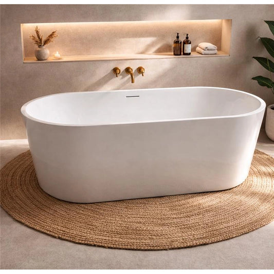 Vasca 170x80 Brooklyn freestanding in acrilico bianco lucido in naturale visto dall'alto con superficie e piletta di...