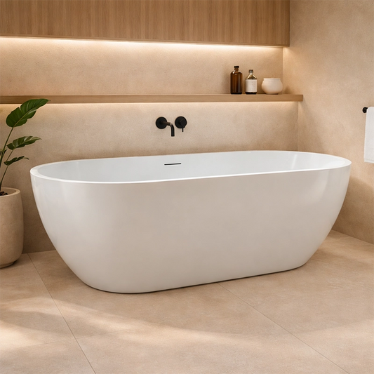 Vasca 172x79 Brittany freestanding in acrilico bianco lucido Ba003 in naturale visto dall'alto con superficie e piletta...