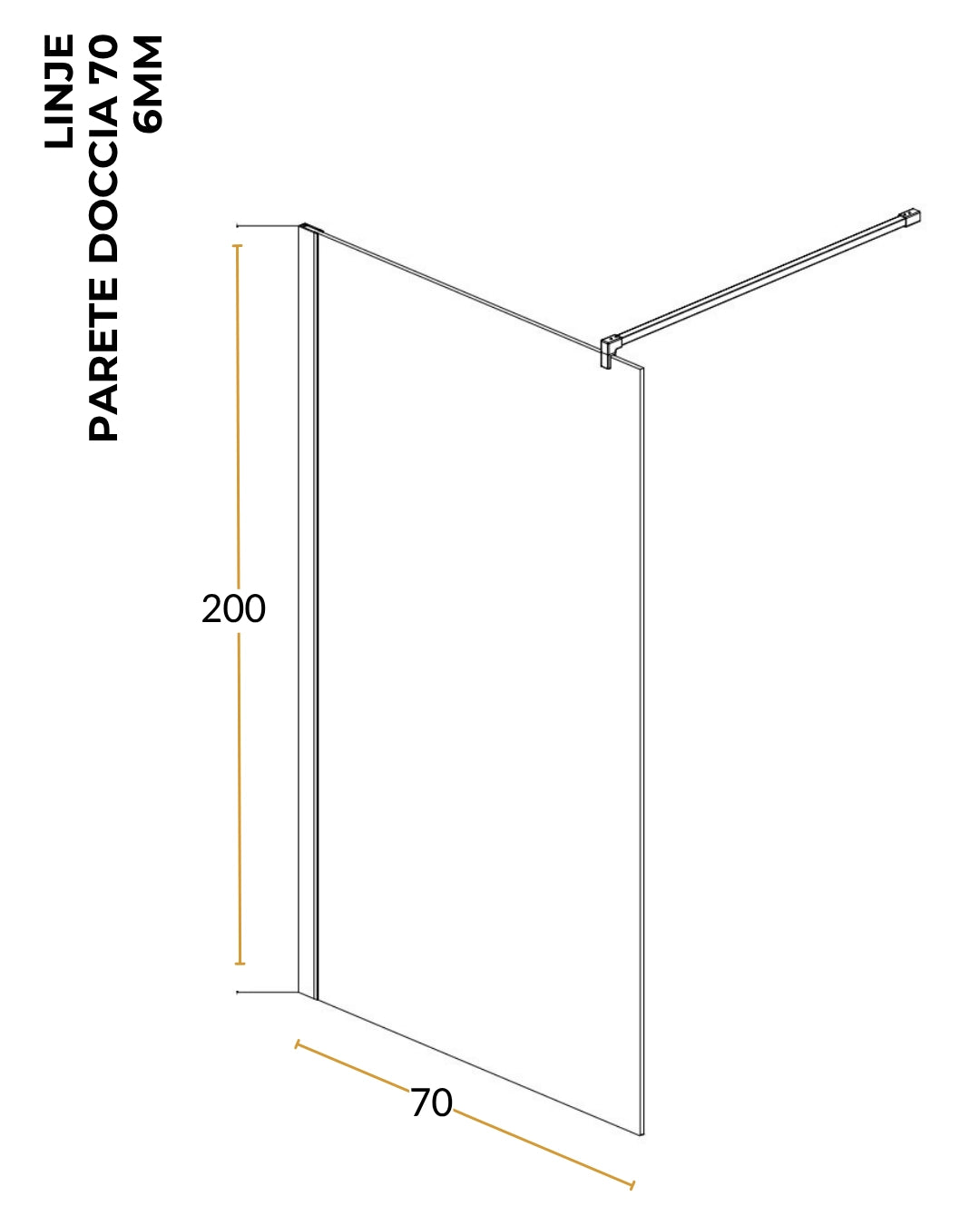 Walk in 70 cm parete doccia vetro temperato 6 mm 195 H cromo Linje