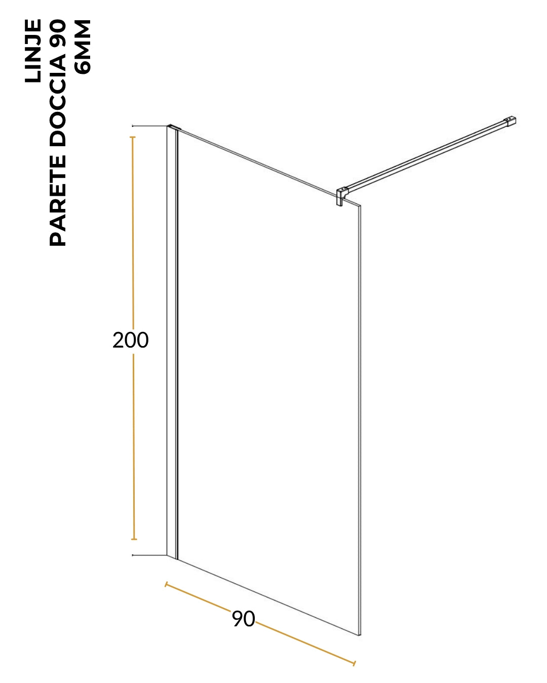 Walk in 90 cm parete doccia vetro temperato 6 mm 195 H cromo Linje