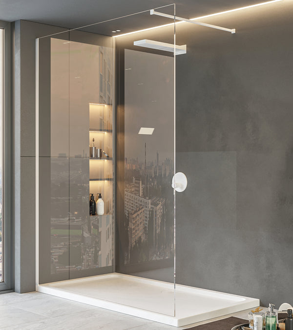 Walk in parete doccia fissa 120 cm vetro trasparente 8 mm H 200 cm bianco opaco