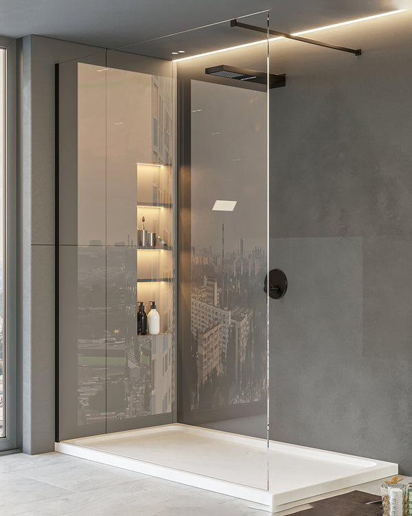 Walk in parete doccia fissa 120 cm vetro trasparente 8 mm H 200 cm nero opaco