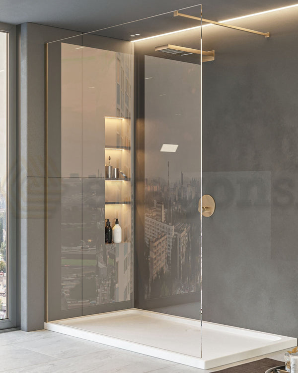 Walk in parete doccia fissa 140 cm vetro trasparente 8 mm H 200 cm oro