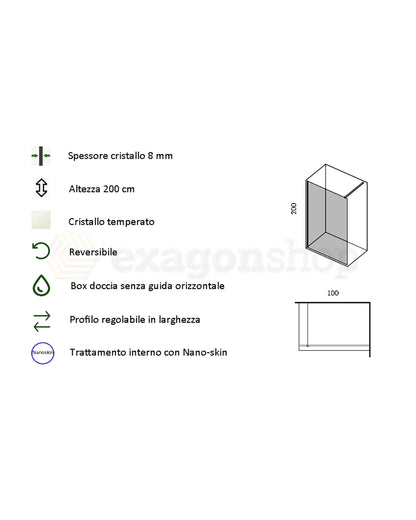 Walk in parete doccia fissa 120 cm vetro trasparente 8 mm H 200 cm bianco opaco