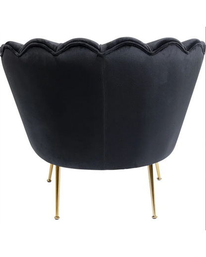 Water Lily Poltrona design nera con gambe in acciaio oro