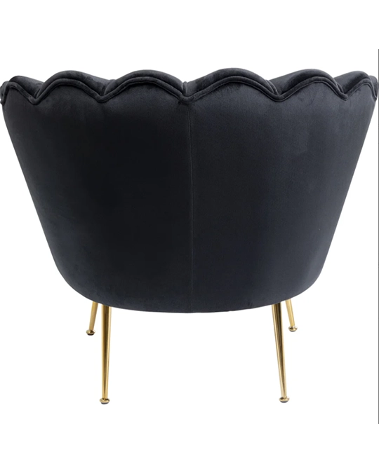 Water Lily Poltrona design nera con gambe in acciaio oro